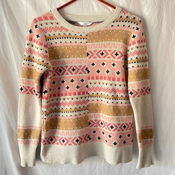 Oversized Fisherman Sweater M Mixed Media Pink Cozy Abstract Fisherman - Picture 1 of 8